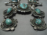 Old Morenci Turquoise Vintage Native American Navajo Sterling Silver Squash Blossom Necklace-Nativo Arts