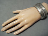 Hvy Hand Tooled Vintage Native American Navajo Sterling Silver Bracelet Signed-Nativo Arts