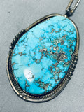 Important Blue Warrior Mine Turquoise Vintage Native American Navajo Sterling Silver Necklace-Nativo Arts