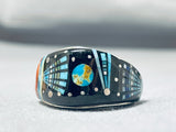 One Of The Most Intricate Ever Native American Navajo Turquoise Kachina Sterling Silver Ring-Nativo Arts