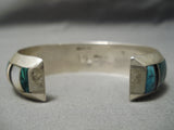 Thick Heavy Vintage Native American Navajo Turquoise Lapis Sterling Silver Bracelet Old-Nativo Arts
