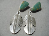 Spectacular Native American Navajo Royston Turquoise Sterling Silver Feather Earrings-Nativo Arts