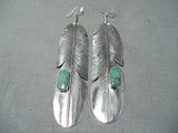 One Of The Largest Native American Navajo Royston Turquoise Sterling Silver Earrings-Nativo Arts
