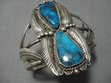 Tremendous Vintage Native American Navajo Pilot Mountain Turquoise Sterling Silver Bracelet Cuff-Nativo Arts