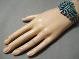 Stunning Vintage Native American Navajo Turquoise Sun Sterling Silver Bracelet Cuff-Nativo Arts