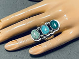 Towering Vintage Native American Navajo 3 Turquoise Sterling Silver Large Ring-Nativo Arts