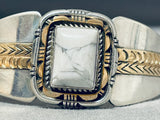 Important Vintage Native American Navajo White Buffalo Turquoise Gold Sterling Silver Bracelet-Nativo Arts