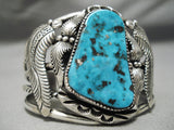 Superior Vintage Native American Navajo Turquoise Leaf Sterling Silver Bracelet-Nativo Arts