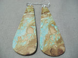 Native American One Of The Longest Santo Domingo Rare #8 Turquoise Slab Sterling Silver Earrings-Nativo Arts