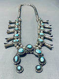 Authentic Rare Turquoise Vintage Native American Navajo Sterling Silver Squash Blossom Necklace-Nativo Arts