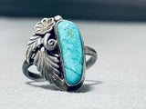 Rare Turquoise Vintage Native American Navajo Carico Lake Sterling Silver Leaf Ring-Nativo Arts