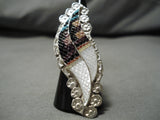 Amazing Vintage Zuni Native American Inlay Turquoise Sterling Silver Ring-Nativo Arts