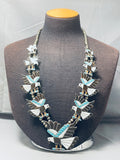 Opulent Vintage Native American Zuni Turquoise Eagle Sterling Silver Squash Blossom Necklace-Nativo Arts