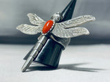 The Craziest Native American Navajo Coral Dragonfly Sterling Silver Huge Ring-Nativo Arts