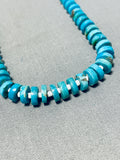 Native American Superb Vintage Santo Domingo Old Kingman Turquoise Sterling Silver Necklace-Nativo Arts
