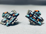 Very Early Rare Vintage Native American Zuni Turquoise Sterling Silver Earrings-Nativo Arts