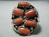 Fabulous Navajo Coral Sterling Silver Ring Native American-Nativo Arts