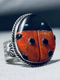 Important Ben Begaye (d.) Native American Navajo Coral Turquoise Ladybug Sterling Silver Ring-Nativo Arts