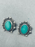 Fabulous Vintage Native American Navajo Green Turquoise Sterling Silver Earrings-Nativo Arts
