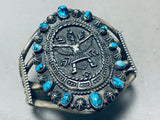 Kachina Bisbee Turquoise Vintage Native American Navajo Sterling Silver Bracelet-Nativo Arts