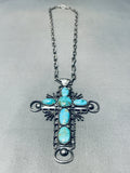 Massive Cross Vintage Native American Navajo Turquoise Sterling Silver Cross Necklace-Nativo Arts