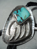 Unique Vintage Native American Navajo Royston Turquoise Sterling Silver Bolo Tie Old-Nativo Arts