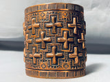 The Biggest Craziest Vintage Native American Navajo Ron Willie Cross Copper Bracelet-Nativo Arts