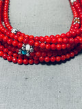 Native American Authentic Singer Chunky Coral Sterling Silver Necklace-Nativo Arts
