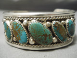 Very Rare Slanted Royston Turquoise Vintage Native American Navajo Sterling Silver Bracelet Old-Nativo Arts