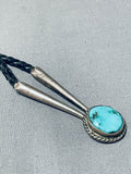 Incredible Vintage Native American Navajo Blue Gem Turquoise Sterling Silver Bolo Tie-Nativo Arts