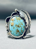 Sensational Native American Navajo 8 Turquoise Sterling Silver Leaf Ring-Nativo Arts