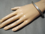 Thick And Heavy!! Native American Navajo Sterling Silver Pueblo Geomtric Bracelet-Nativo Arts