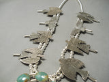 Quality Royston Turquoise Sterling Silver Bird Native American Navajo Squash Blossom Necklace-Nativo Arts