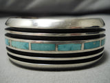 Native American Opulent Vintage Zuni Ihss Dmy Turquoise Sterling Silver Bracelet Old-Nativo Arts