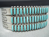 One Of The Best Tripe Row Needle Turquoise Vintage Native American Zuni Sterling Silver Bracelet-Nativo Arts