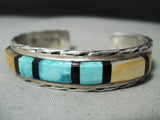 Important Vintage Native American Zuni Turquoise Sterling Silver Inlay Bracelet-Nativo Arts