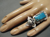 Fabulous Detailed Native American Navajo 3d Kachina Turquoise Sterling Silver Ring-Nativo Arts