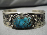 Detailed!! Native American Navajo Bisbee Turquoise Chavez Sterling Silver Tamp Bracelet-Nativo Arts