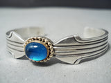 Dynamic Vintage Native American Navajo Blue Topaz Sterling Silver & 14k Gold Bracelet Old-Nativo Arts