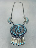 One Of Best Intricate Stone Work Vintage Native American Zuni Turquoise Sterling Silver Necklace-Nativo Arts