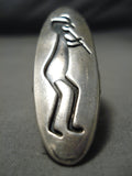 Towering Vintage Hopi Native American Navajo Flute Man Sterling Silver Ring Old-Nativo Arts