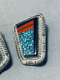 Very Important Vintage Native American Navajo Lander Blue Turquoise Sterling Silver Earrings-Nativo Arts