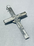 Genuine Vintage Native American Navajo Green Turquoise Sterling Silver Cross Pendant-Nativo Arts