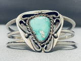 Authentic Older Vintage Native American Navajo Green Turquoise Sterling Silver Swirl Bracelet-Nativo Arts