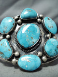Exceptional Vintage Native American Navajo 7 Kingman Turquoise Sterling Silver Bracelet Old-Nativo Arts