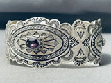 Breathtaking Vintage Native American Navajo Amethyst Sterling Silver Colossal Ornate Bracelet-Nativo Arts