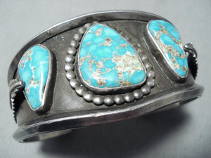 Remarkable Vintage Native American Navajo 3 Kingman Turquoise Sterling Silver Bracelet-Nativo Arts