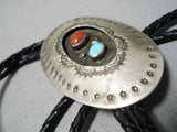 Superb Vintage Native American Navajo Turquoise Sterling Silver Bolo Tie Old-Nativo Arts