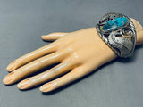 Grand Vintage Native American Navajo Gilbert Mine Turquoise Sterling Silver Bracelet Old-Nativo Arts
