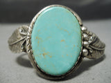 Amazing Vintage Native American Navajo Royston Turquoise Sterling Silver Leaf Bracelet Old-Nativo Arts